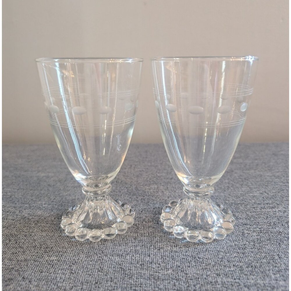 Vintage Anchor Hocking "Boopie" Etched Footed Drinking Glasses, Set of 2